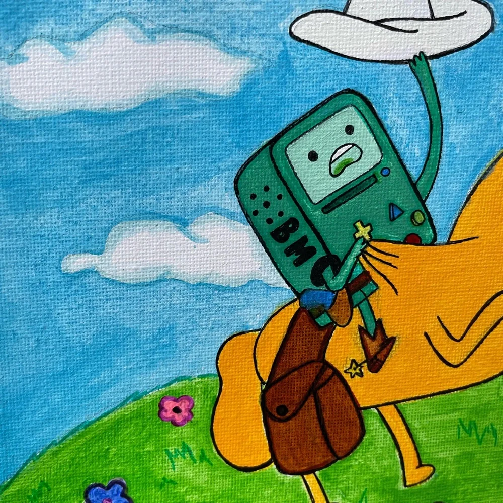 Adventure time cowboy beemo riding Jake the dog hand painted canvas art - Picture 7 of 16